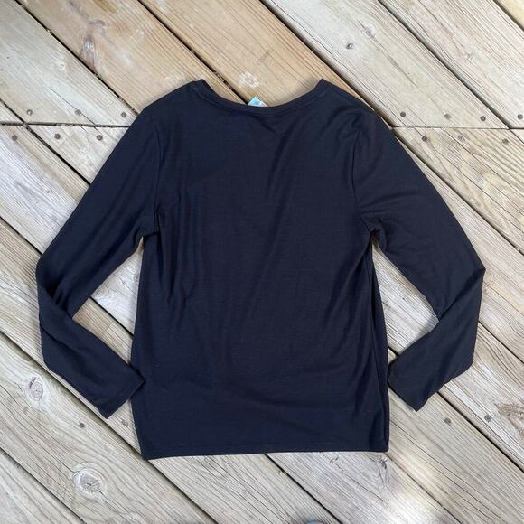 LOFT Black Long Sleeve Soft Knit Tie Front Top Size MP. NEW - Picture 2 of 6